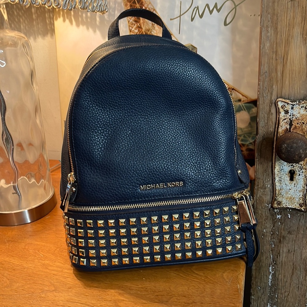 Michael Kors Navy and Gold Studded Backpack